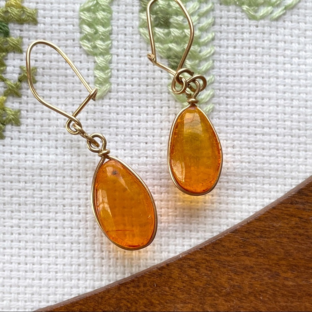 Vintage Honey Amber Drop Earrings - Picture 1 of 5